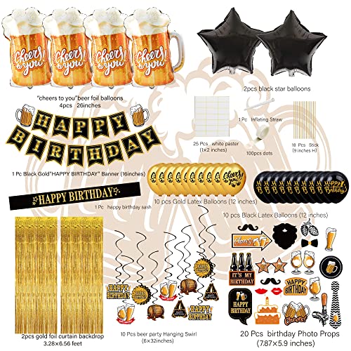 jenlion Black and Gold Party Decorations for Men and Women: Happy Birthday Banner, Fringe Curtains, "Cheers to You" Foil Balloons, Hanging Swirls, Photo Props, Birthday Sash - Image 2