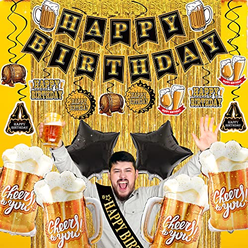jenlion Black and Gold Party Decorations for Men and Women: Happy Birthday Banner, Fringe Curtains, "Cheers to You" Foil Balloons, Hanging Swirls, Photo Props, Birthday Sash - Image 4