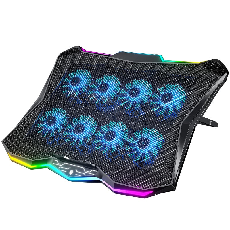 AICHESON Gaming Laptop Cooling Pad with 8 Fans, RGB Computer Stand for 15.6-17.3 Inch Notebook with 7 Height Slots, 2 USB Ports, AA3 - Image 1