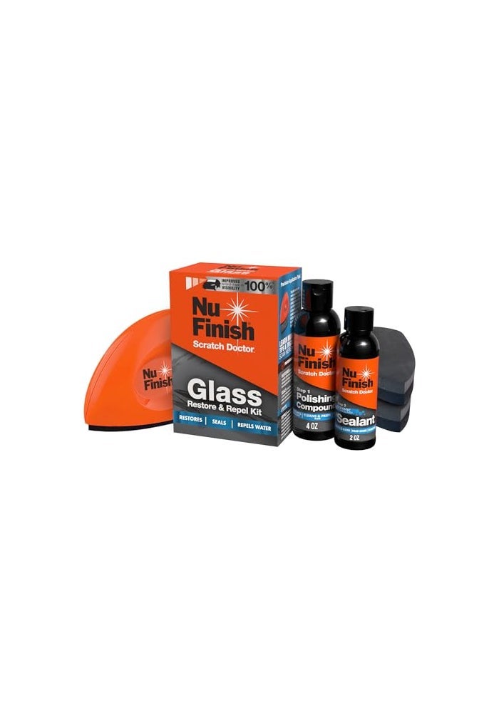 Nu Finish Glass Restore Repel Kit Two Step Regimen for Car Windshield Includes Polishing Compound Ceramic Sealant Precision Applicator Tool and 2 Reusable Sponges - Image 1