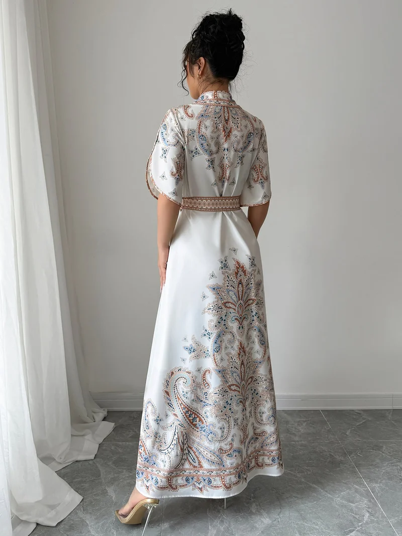 أوجيدر فستان قميص أبيض مطبوع بأزرار