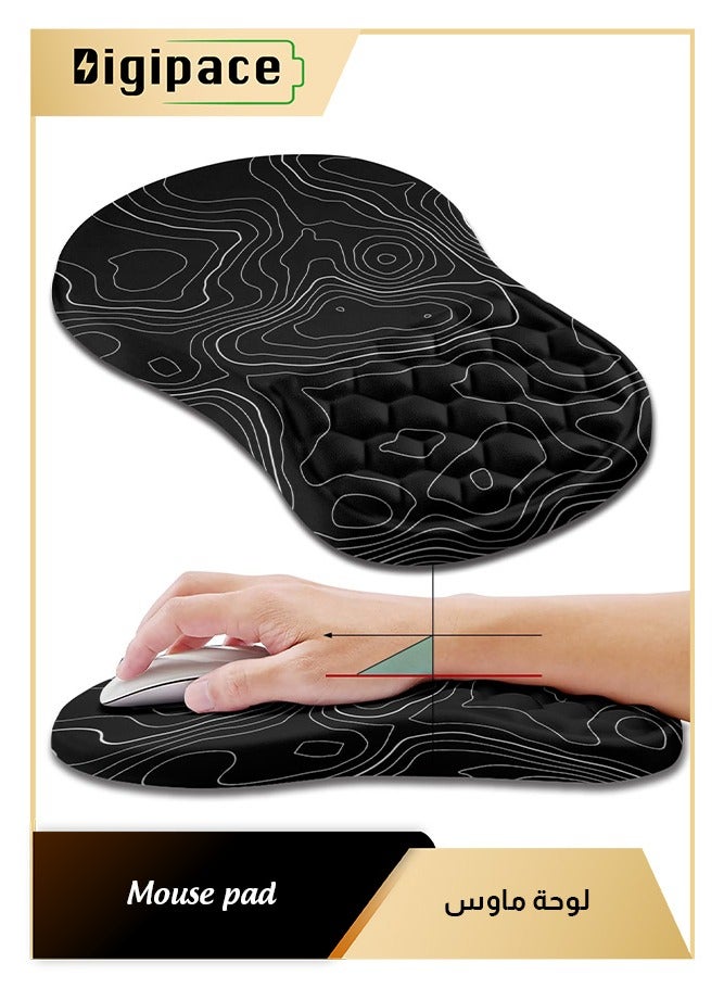 Digipace Ergonomic Mouse Pad Wrist Support, Wrist Rest Mousepad for Carpal tunnel Pain Relief with Integrated Memory Foam Slope Massage Bulge,Waterproof Gaming Mouse Pad, (11.8x7.9 inch,Topographic Contour）  - Image 1