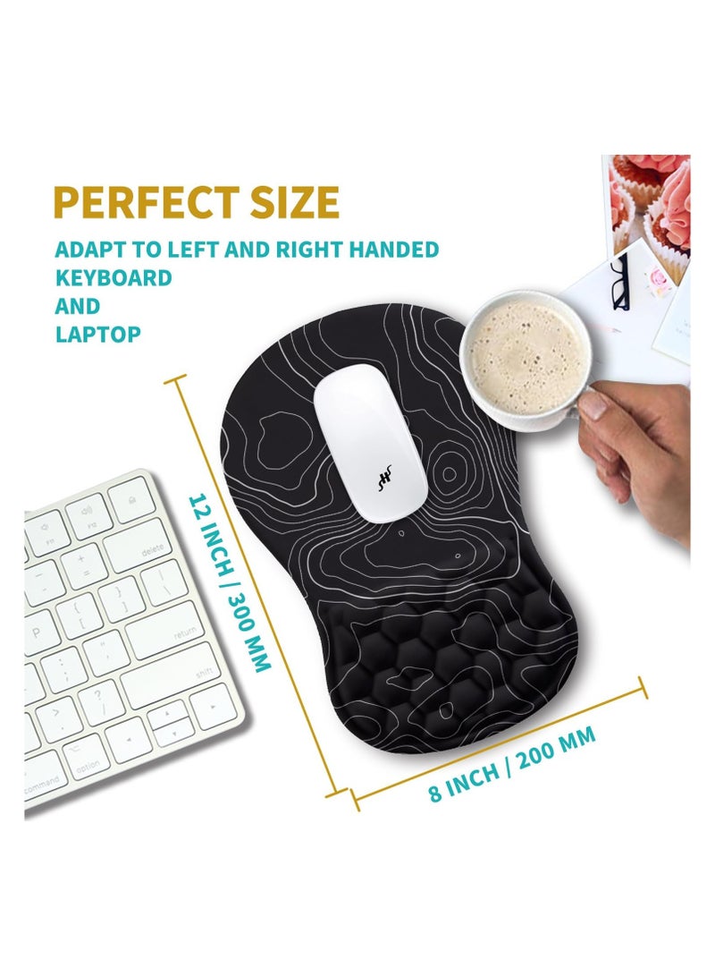Digipace Ergonomic Mouse Pad Wrist Support, Wrist Rest Mousepad for Carpal tunnel Pain Relief with Integrated Memory Foam Slope Massage Bulge,Waterproof Gaming Mouse Pad, (11.8x7.9 inch,Topographic Contour）  - Image 2