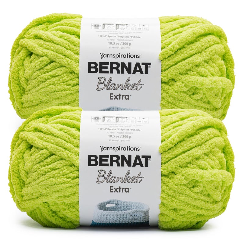 Bernat Blanket Extra Bright Lime Yarn - 2 Pack of 300g/10.5 oz - 100% Polyester - #7 Jumbo - 97 Yards - Knitting/Crochet - Image 1