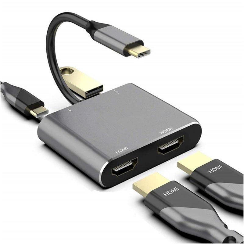 Tobo محول USB C إلى HDMI مزدوج، 4 في 1 مركز USB Type C مع 2 HDMI؟ 4K@30Hz؟ / USB3.0 / شحن PD، محطة إرساء USB-C لشاشة مزدوجة عالية الدقة متوافقة مع Windows و MacOS (4 في 1) - TD-231TC - Image 1