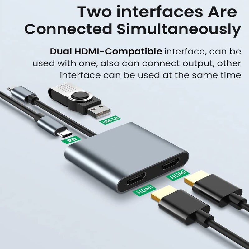 Tobo محول USB C إلى HDMI مزدوج، 4 في 1 مركز USB Type C مع 2 HDMI؟ 4K@30Hz؟ / USB3.0 / شحن PD، محطة إرساء USB-C لشاشة مزدوجة عالية الدقة متوافقة مع Windows و MacOS (4 في 1) - TD-231TC - Image 5
