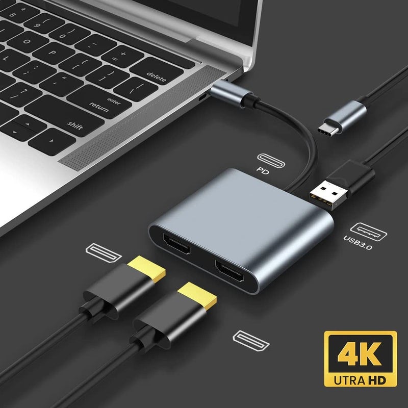 Tobo محول USB C إلى HDMI مزدوج، 4 في 1 مركز USB Type C مع 2 HDMI؟ 4K@30Hz؟ / USB3.0 / شحن PD، محطة إرساء USB-C لشاشة مزدوجة عالية الدقة متوافقة مع Windows و MacOS (4 في 1) - TD-231TC - Image 3