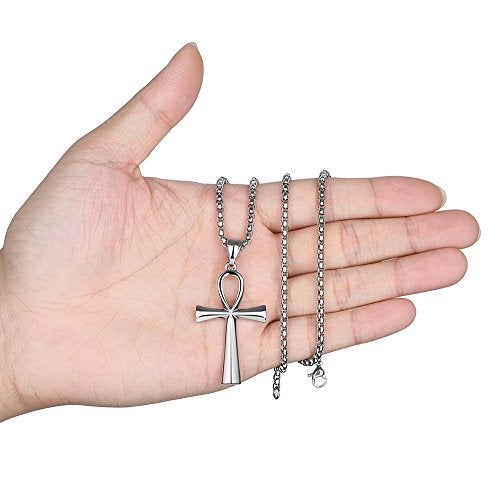 Reve Stainless Steel Coptic Ankh Cross Religious Pendant Necklace for Men Women, 20-24 Inches Chain (Silver Tone: 22'' Rolo Chain) - Image 5