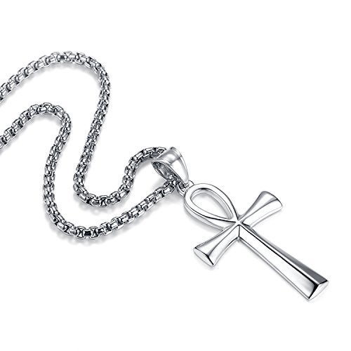 Reve Stainless Steel Coptic Ankh Cross Religious Pendant Necklace for Men Women, 20-24 Inches Chain (Silver Tone: 22'' Rolo Chain) - Image 1