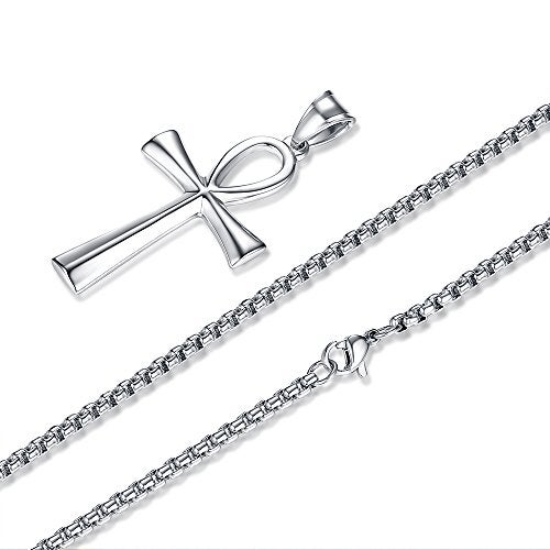 Reve Stainless Steel Coptic Ankh Cross Religious Pendant Necklace for Men Women, 20-24 Inches Chain (Silver Tone: 22'' Rolo Chain) - Image 2