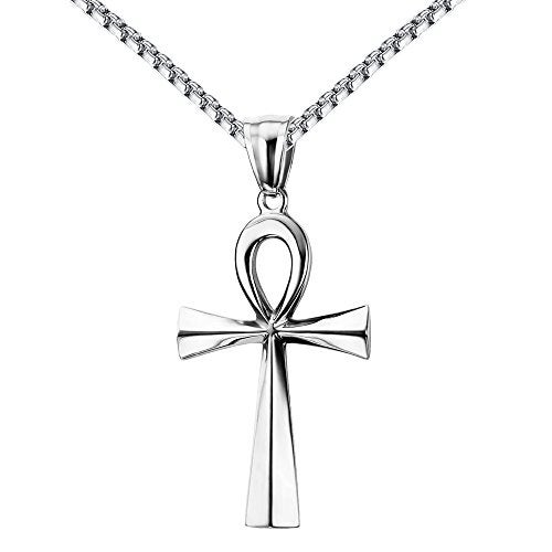 Reve Stainless Steel Coptic Ankh Cross Religious Pendant Necklace for Men Women, 20-24 Inches Chain (Silver Tone: 22'' Rolo Chain) - Image 3