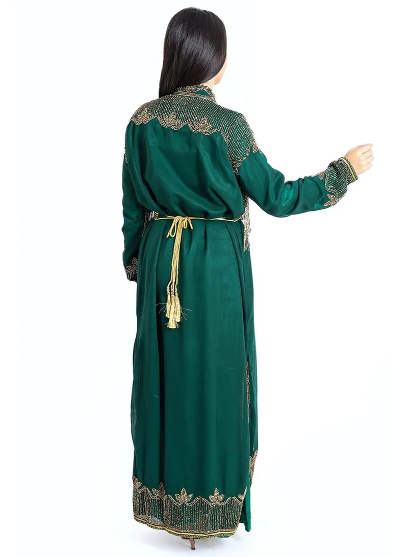 IKKXA Crystal Bliss Handcrafted Green Kaftan IKW9134