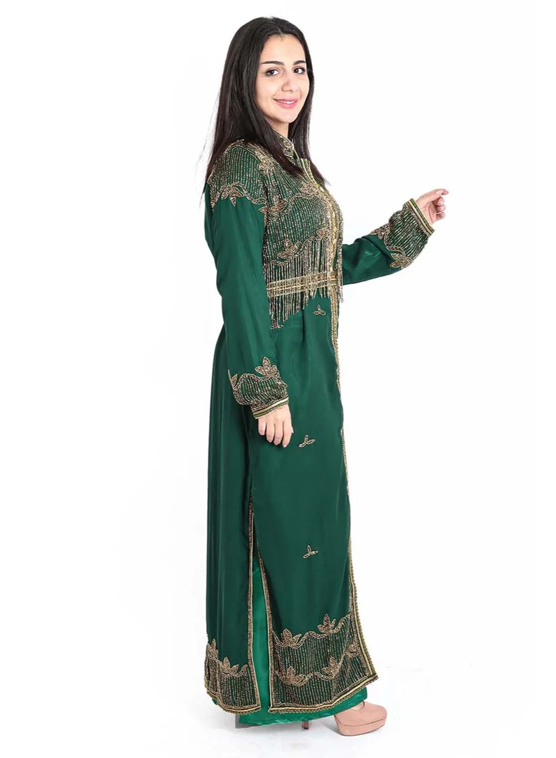 IKKXA Crystal Bliss Handcrafted Green Kaftan IKW9134