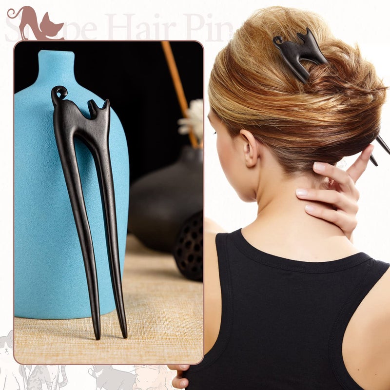 Noverlife 2PCS Wooden Hair Sticks French Twist Hair Pin, Handmade Ebony Sandalwood Hair Forks Hair Sticks for Buns, Vintage Chinese Hair Pins Hair Chopsticks for Long Thick Hair Women Chignon Bun Updo Hairstyle - Image 5