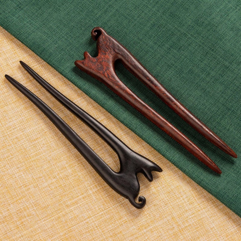 Noverlife 2PCS Wooden Hair Sticks French Twist Hair Pin, Handmade Ebony Sandalwood Hair Forks Hair Sticks for Buns, Vintage Chinese Hair Pins Hair Chopsticks for Long Thick Hair Women Chignon Bun Updo Hairstyle - Image 2