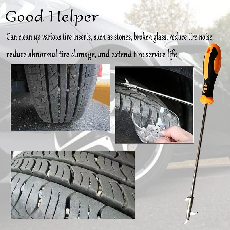 Rasikvar 2 in 1 Car Tire Stone Cleaning Hook, Tire Groove Stones Removing Tool, Tyre Stone Picker for Motor Bike Truck Car, Tire Protector Repair Tool - Image 3