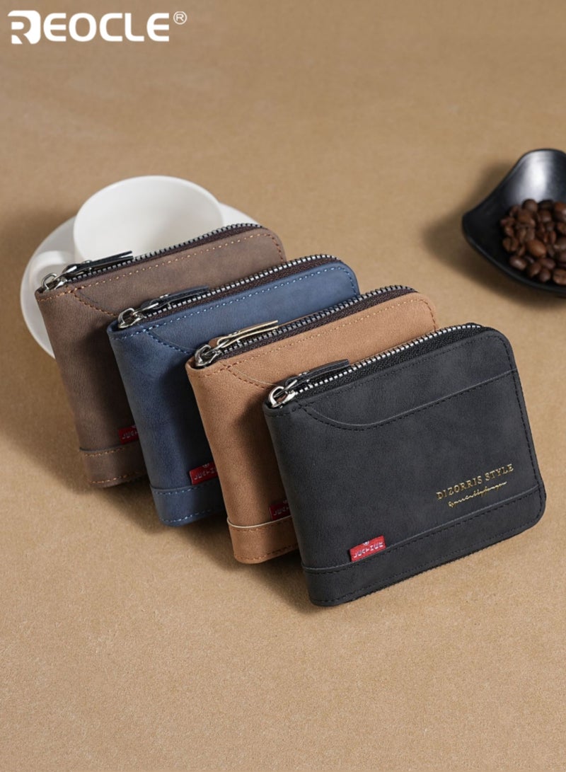 ريوكل محفظة جلدية صناعية بأسلوب عتيق للرجال مع فتحات بطاقات متعددة بسحاب وحامل هوية تصميم متعدد الوظائف للاستخدام اليومي والسفر - Image 2