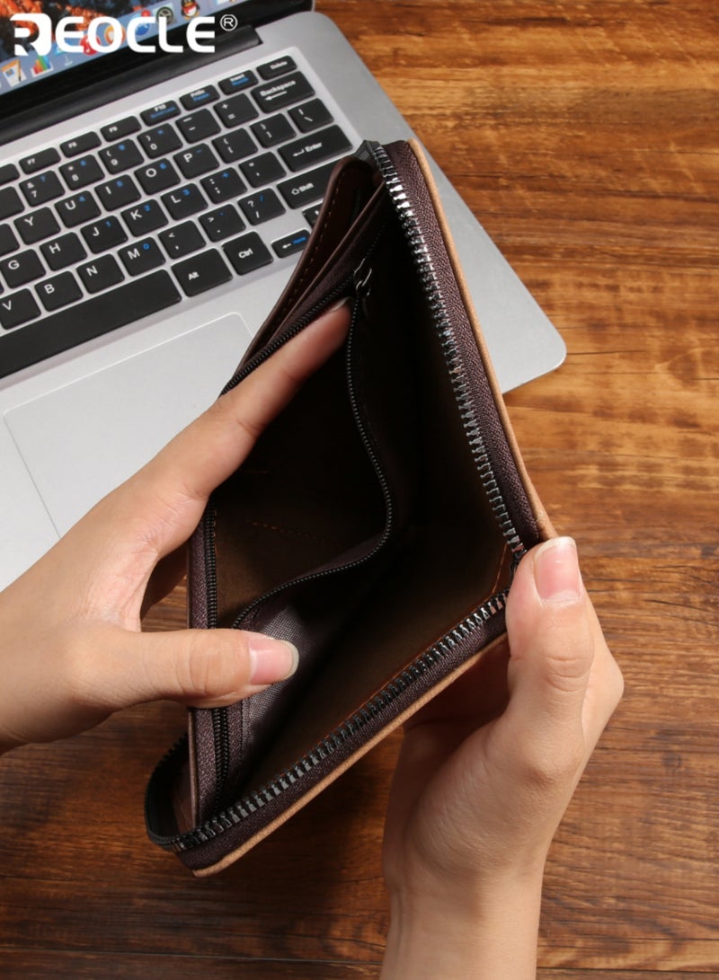 ريوكل محفظة جلدية صناعية بأسلوب عتيق للرجال مع فتحات بطاقات متعددة بسحاب وحامل هوية تصميم متعدد الوظائف للاستخدام اليومي والسفر - Image 4