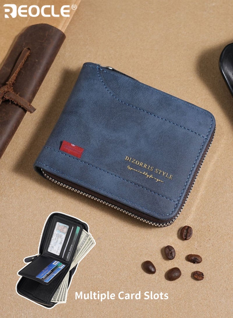 ريوكل محفظة جلدية صناعية بأسلوب عتيق للرجال مع فتحات بطاقات متعددة بسحاب وحامل هوية تصميم متعدد الوظائف للاستخدام اليومي والسفر - Image 1