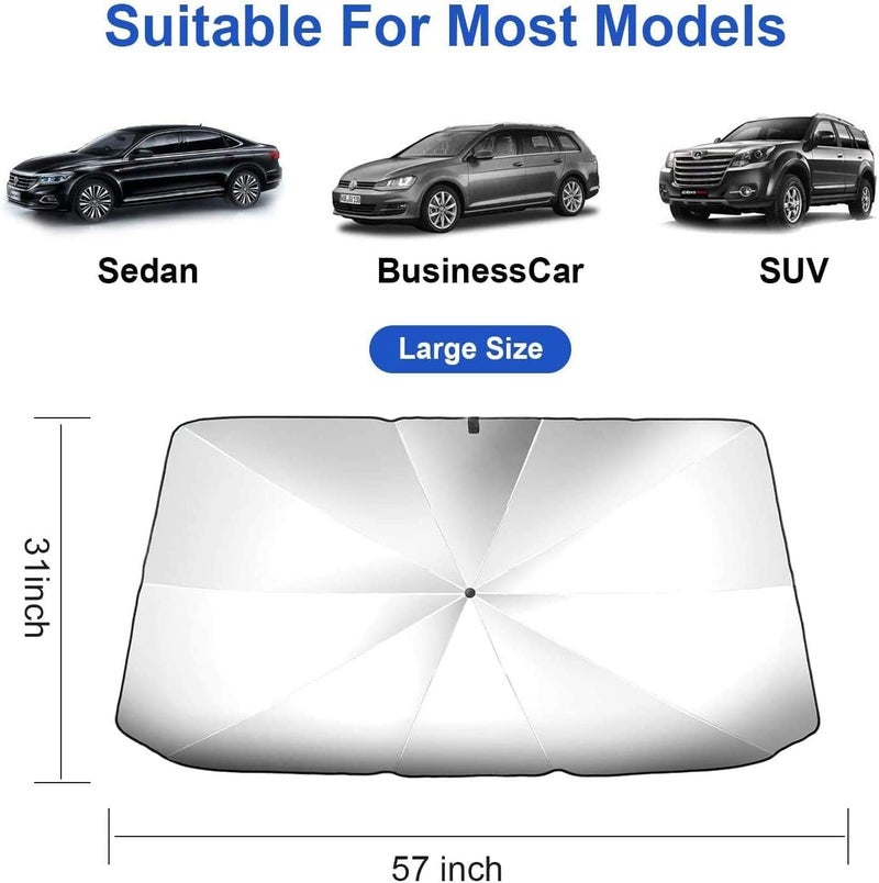 SHOWAY Car Sun Shade for Windshield Foldable Sunshades Umbrella for Car Front Windshield, Easy to Store and Use Protect Vehicle from UV Sun and Heat Fits Windshields of Various Sizes (57'' x 31'') - Image 2