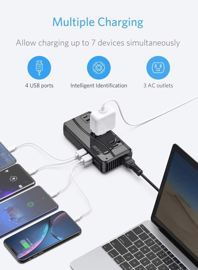 BESTEK محول طاقة 250 واط 3 مخرج و 4 منفذ USB محول جهد السفر 220 فولت إلى 110 فولت مع محولات قابس السفر من نوع G/D/M/AU/US - Image 4