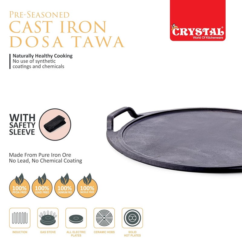 Crystal PreSeasoned Cast Dosa Tawa with 2 Handles 300 Mm - Image 4