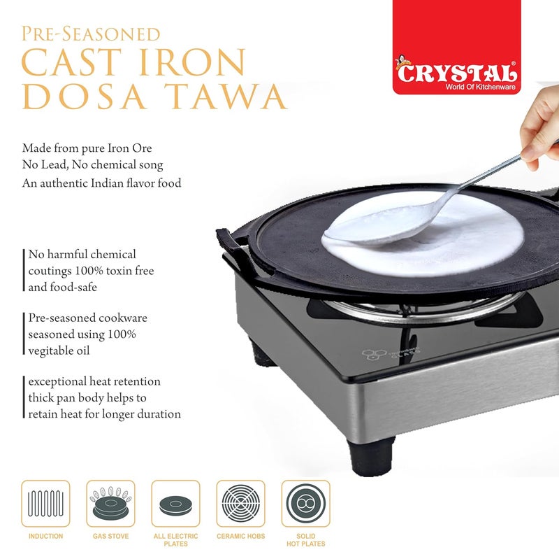 Crystal PreSeasoned Cast Dosa Tawa with 2 Handles 300 Mm - Image 5