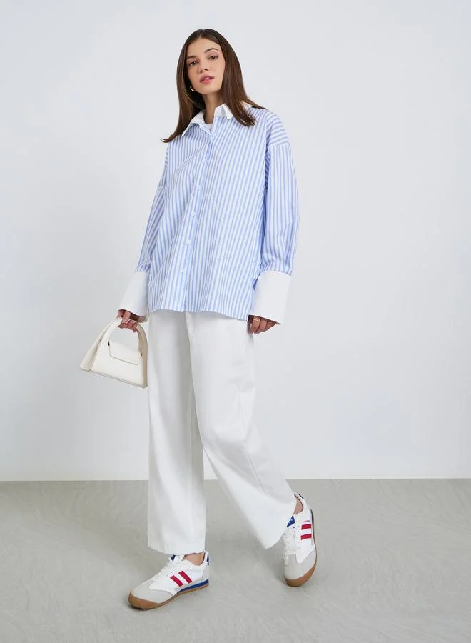 ستايلي قميص فضفاض مخطط بلونين كاجوال