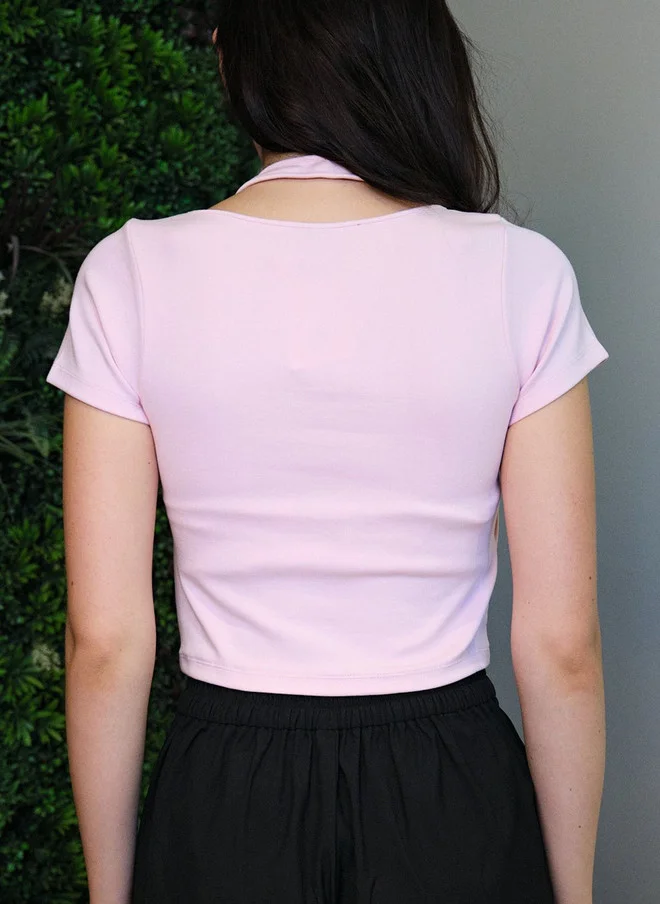 Virgio Pink Virgio Women Solid Halter Neck Crop Cotton T-Shirt for Women | Best Price UAE
