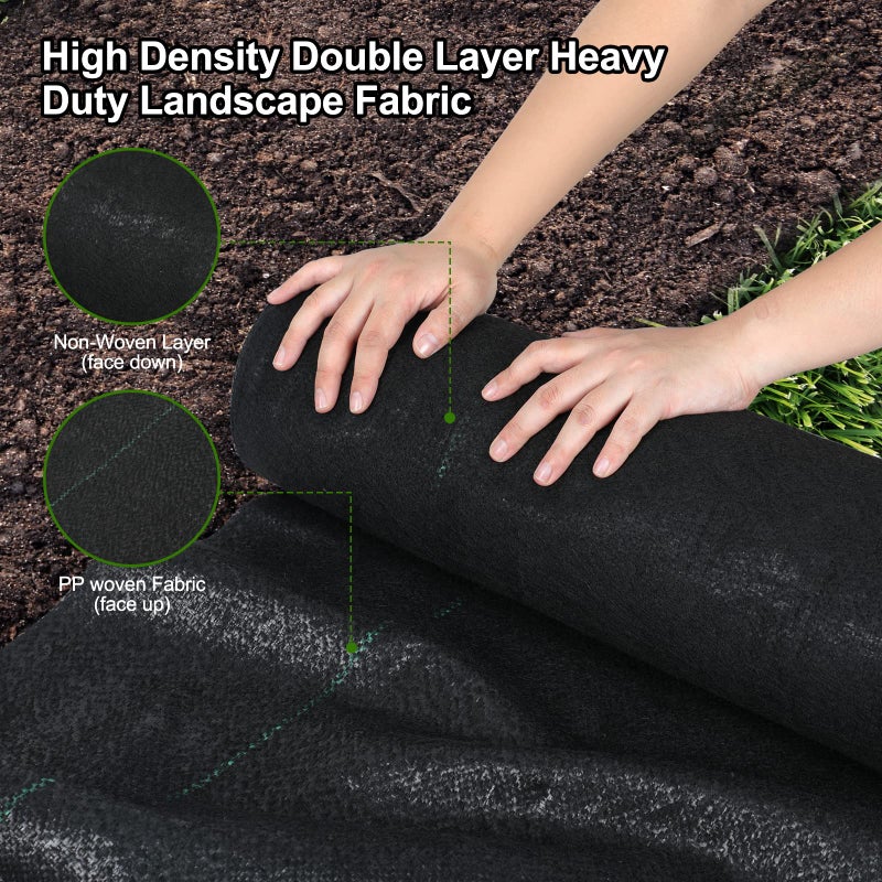 Jevrench 5oz Weed Barrier Landscape Fabric Heavy Duty, 1.3ft x 50ft Dual-Layer Premium Garden Landscaping Fabric, Ground Cover Weed Control Fabric Outdoor Weed Mat Garden Lawn Fabric - Image 2