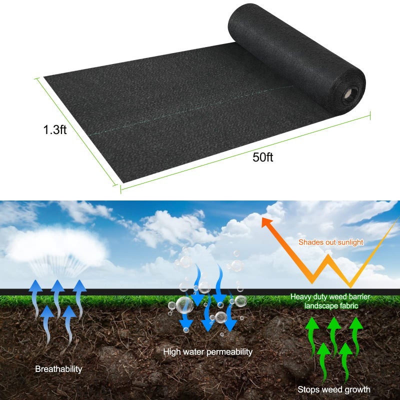 Jevrench 5oz Weed Barrier Landscape Fabric Heavy Duty, 1.3ft x 50ft Dual-Layer Premium Garden Landscaping Fabric, Ground Cover Weed Control Fabric Outdoor Weed Mat Garden Lawn Fabric - Image 5