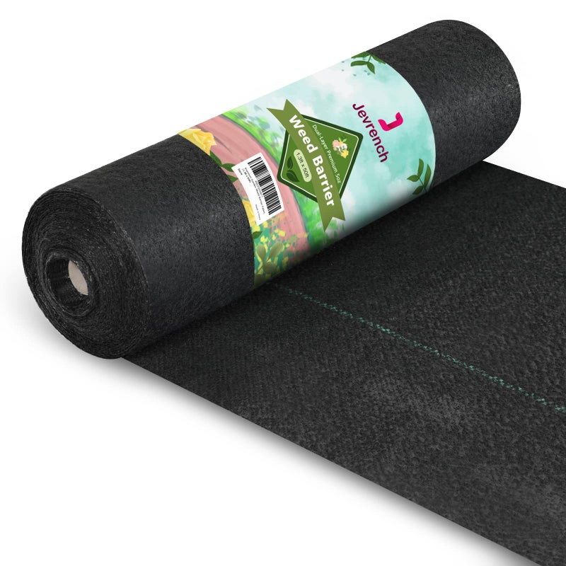Jevrench 5oz Weed Barrier Landscape Fabric Heavy Duty, 1.3ft x 50ft Dual-Layer Premium Garden Landscaping Fabric, Ground Cover Weed Control Fabric Outdoor Weed Mat Garden Lawn Fabric - Image 1