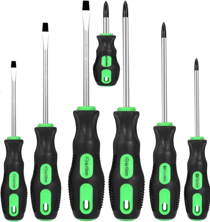 GURADESIGN 7Piece Magnetic Screwdrivers Set 4 Phillips and 3 Flat Professional Cushion Grip Screwdriver Set