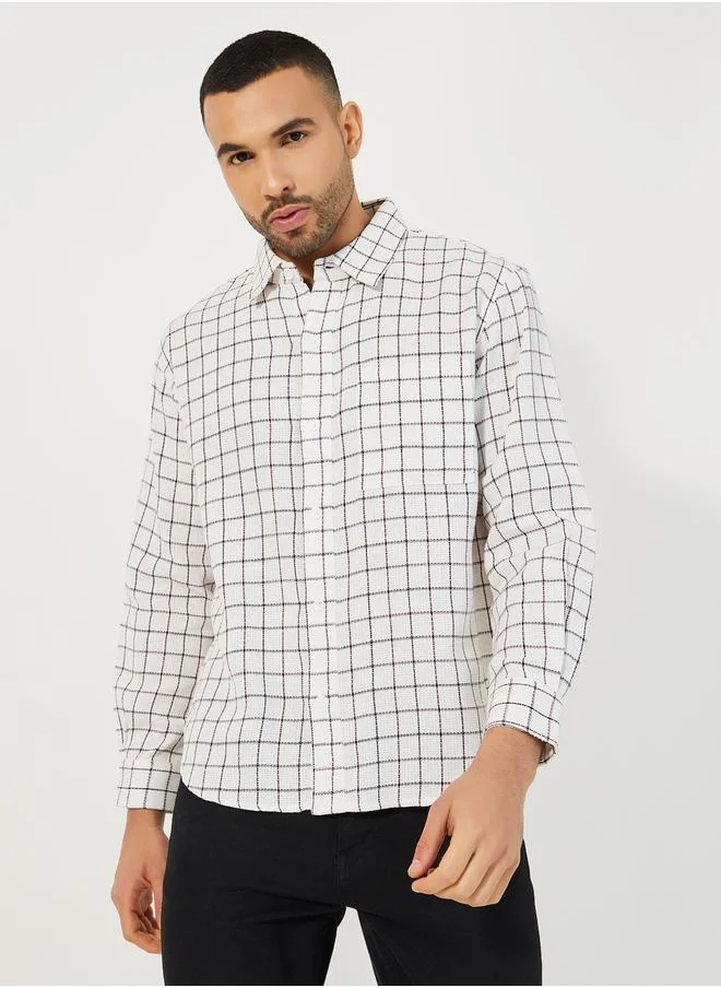 Styli Check Relaxed Fit Shirt with Chest Pocket