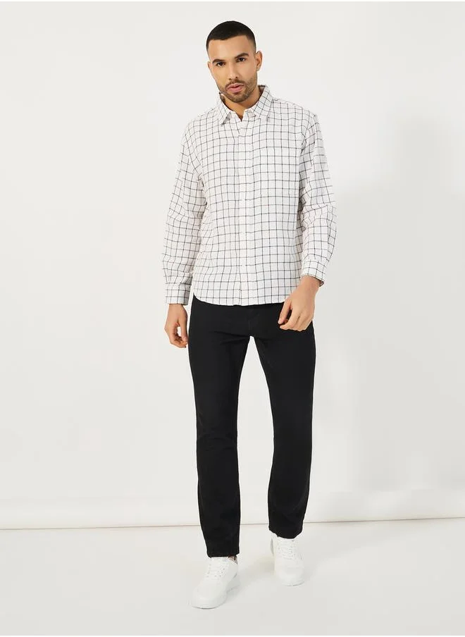 Styli Check Relaxed Fit Shirt with Chest Pocket