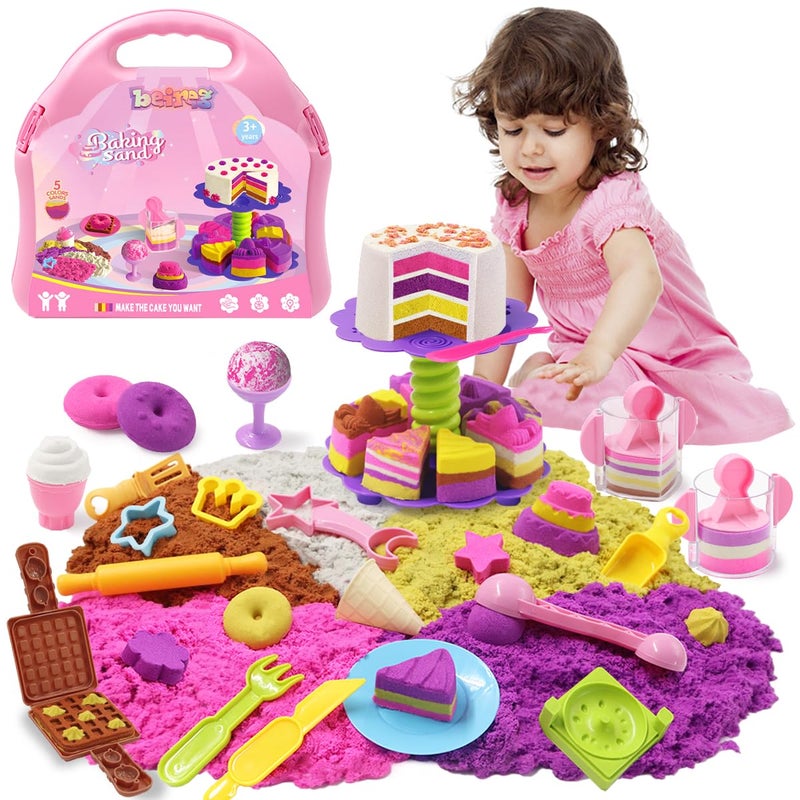BEIREG Bakery Sensory Sand Kit 40PCS Baking Ice Cream Shop for Girls 2lbs Colorful Magic Sand CakeCookieWaffleIce Cream Molds Tools Portable Storage Creative STEM Gift for Kids Ages 38 - Image 2