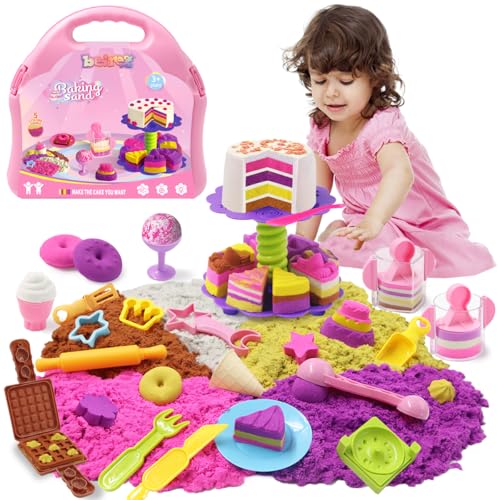 BEIREG Bakery Sensory Sand Kit 40PCS Baking Ice Cream Shop for Girls 2lbs Colorful Magic Sand CakeCookieWaffleIce Cream Molds Tools Portable Storage Creative STEM Gift for Kids Ages 38 - Image 1