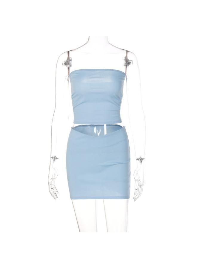 European And American Style Women's New Summer Fashion Casual Strapless Slim Short Skirt Set