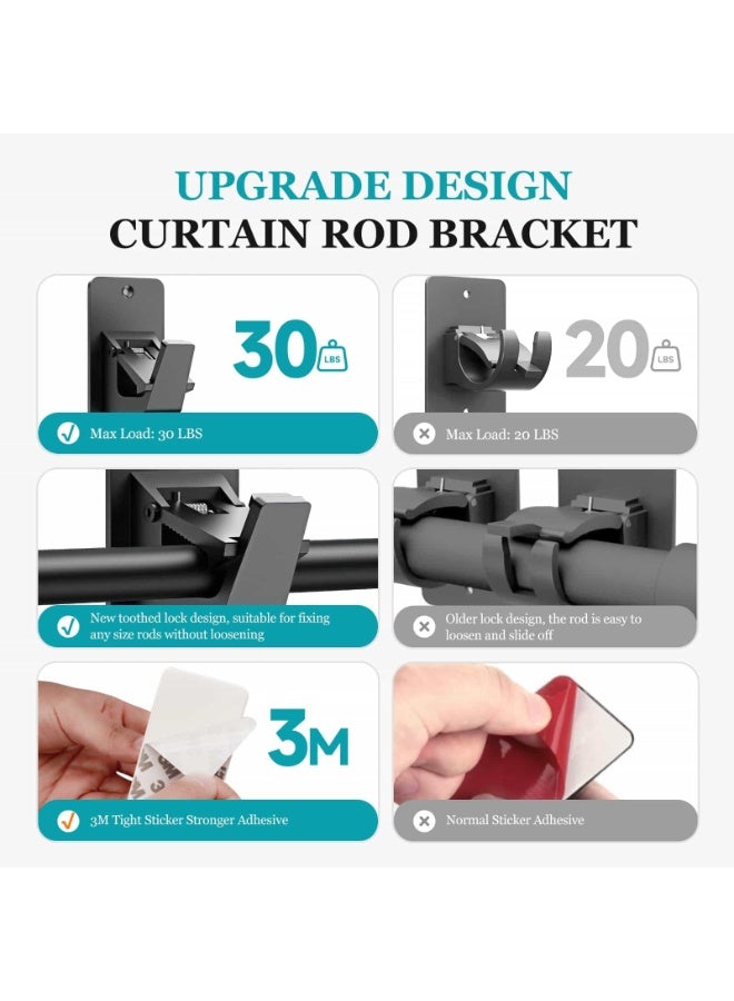 Anmi Heavy Duty Adhesive No Drill Curtain Rod Brackets 30LB Load, Damage-Free Nail-Free Window Rod Hooks for Bathroom Bedroom Kitchen, Universal Curtain Rod Holders 2PC Black - Image 3