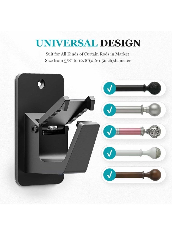 Anmi Heavy Duty Adhesive No Drill Curtain Rod Brackets 30LB Load, Damage-Free Nail-Free Window Rod Hooks for Bathroom Bedroom Kitchen, Universal Curtain Rod Holders 2PC Black - Image 1