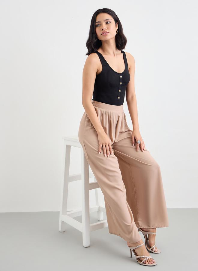 Styli Flowy Wide Leg Pants with Half Elastic Waistband - Image 5