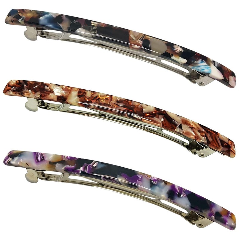Long French Hair Barrettes 4 Inch Large Hair Clips for Women Thick Hair Automatic Clasp Clamp Pins Resin Nonslip Grip Ponytail Holders Stylish Hair Accessories 3 Pack Brown Black Purple