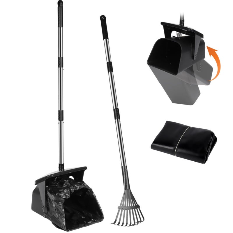 Lovinkiki Dog Poop Scooper with 20 Bag Attachment Long Handle Swivel Bin, Rake Heavy Duty Pooper Scooper for Large Medium Dogs Easy to Clean Pet Accessory Pet Waste Removal Solution for Yard, Grass, Gravel - Image 1