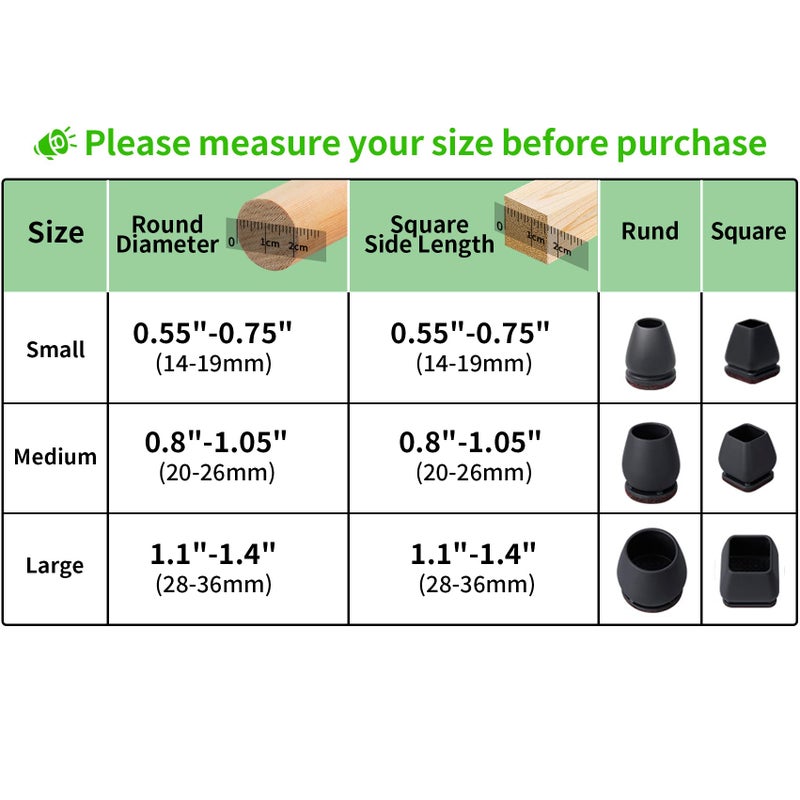 GAGUIUP 16PCS Extra Small Chair Leg Floor Protectors, Chair Leg Protector for Hardwood Floors, Metal Bar Stool Floor Protectors Chair Leg Caps, Round Felt Furniture Pads Chair Sliders(Black,Fit 0.55"-0.75") - Image 2