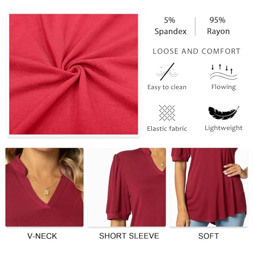 Anyally Womens Summer V-Neck T-Shirts Puff Short Sleeve Tops Plus Size Cute Work Blouses, 2XL Carved White + Black - Image 5