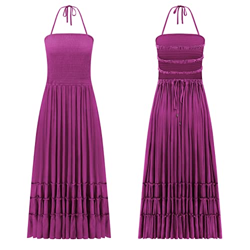 R.Vivimos Womens Summer Boho Sexy Backless Long Dresses (Medium, Plum#1) - Image 5