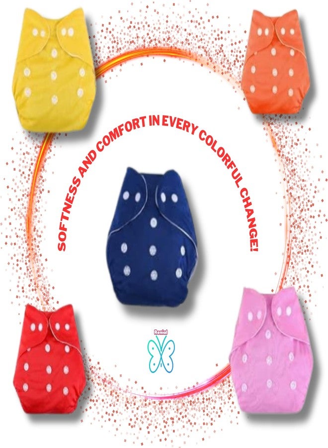 RENIAL Adjustable Reusable Cloth Diapers with Pocket Inserts Sustainable and Soft for Sensitive Skin I ASSORTED COLOR I [PACK OF 3] - Image 3