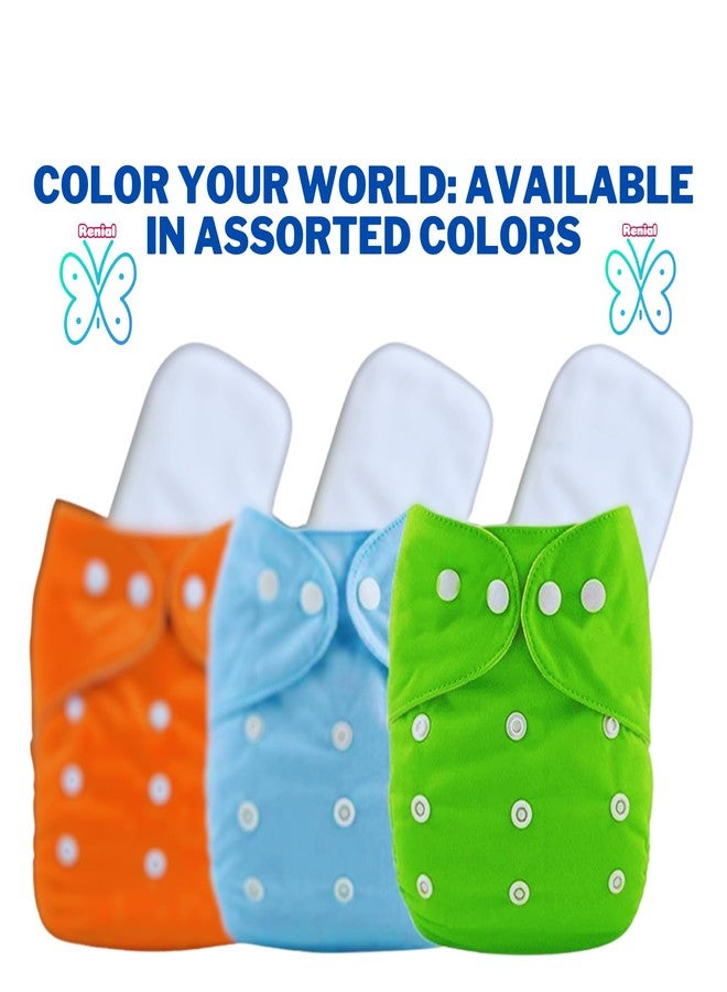 RENIAL Adjustable Reusable Cloth Diapers with Pocket Inserts Sustainable and Soft for Sensitive Skin I ASSORTED COLOR I [PACK OF 3] - Image 4