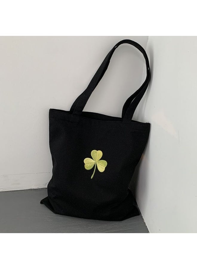 Canvas bag, large capacity handbag, shoulder bag-BLACK - Image 1