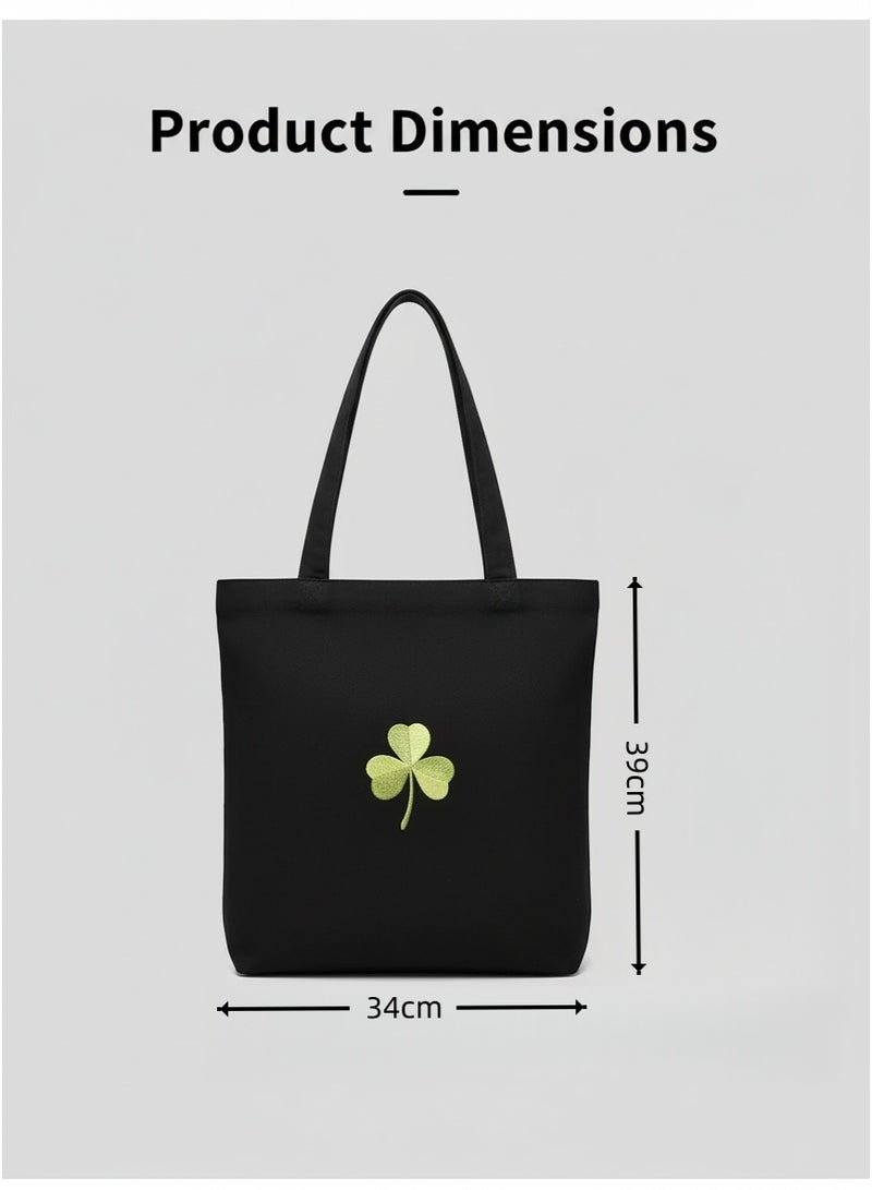 حقيبة قماشية، حقيبة يد كبيرة السعة، حقيبة كتف - أسود - Image 2